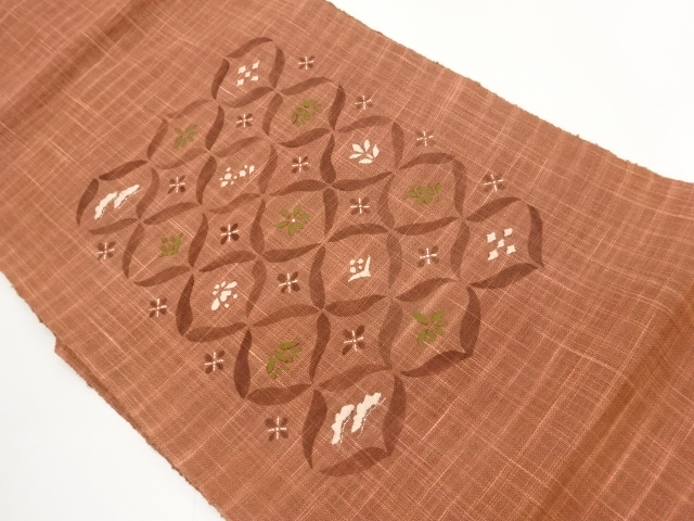 JAPANESE KIMONO / NAGOYA OBI FOR SUMMER / TSUMUGI / EMBROIDERY / SHIPPO